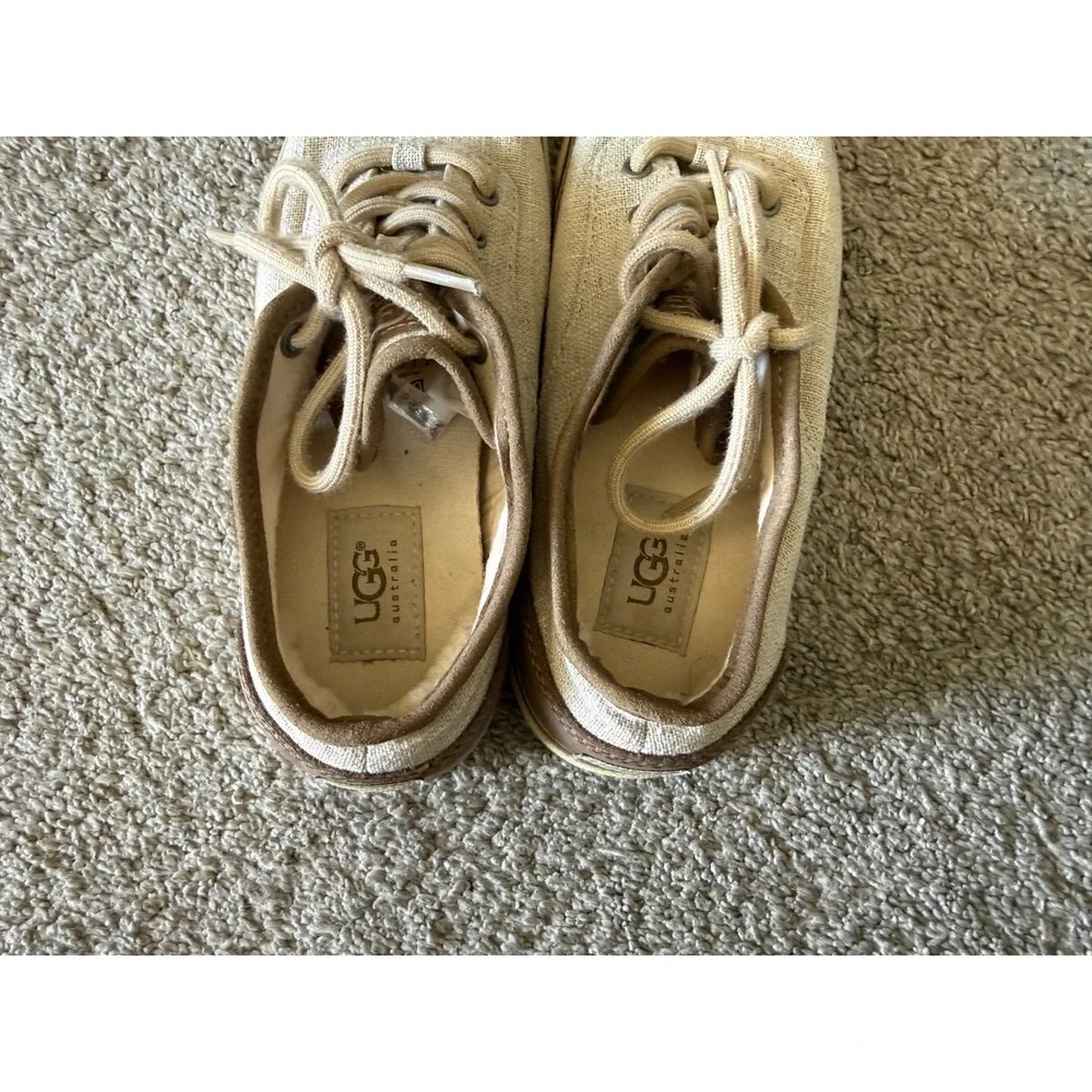 UGG Australia Chivon Oatmeal Linen Tan Suede Lace Up Sneakers 1002641 Womens 7